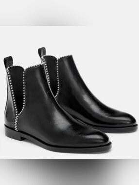 Zara Black Leather Ankle Boots – Size 8